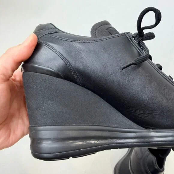 Prada Sport Leather Wedge Sneakers Black Women’s Size 37.5 - Picture 8 of 11